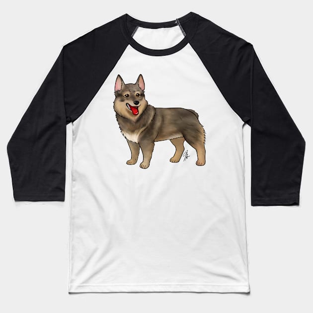 Dog - Swedish Valhund - Red Stub Tail Baseball T-Shirt by Jen's Dogs Custom Gifts and Designs